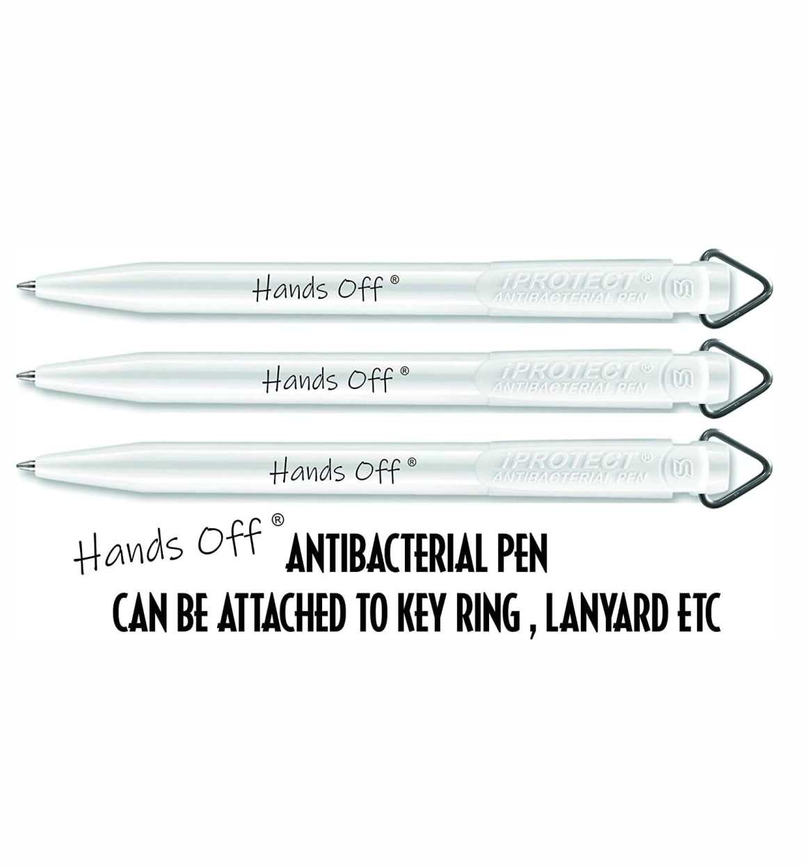 Hands off Antibacterial Pen's x 3 (White clip)