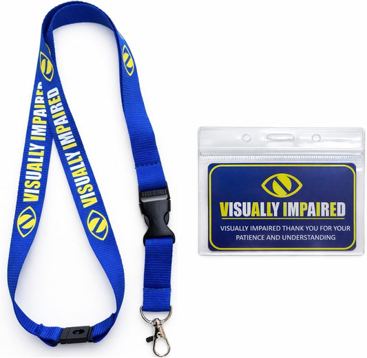 Visually Impaired Lanyard with Detachable Clip, Includes Printed ID Card with Clear Sleeve Holder