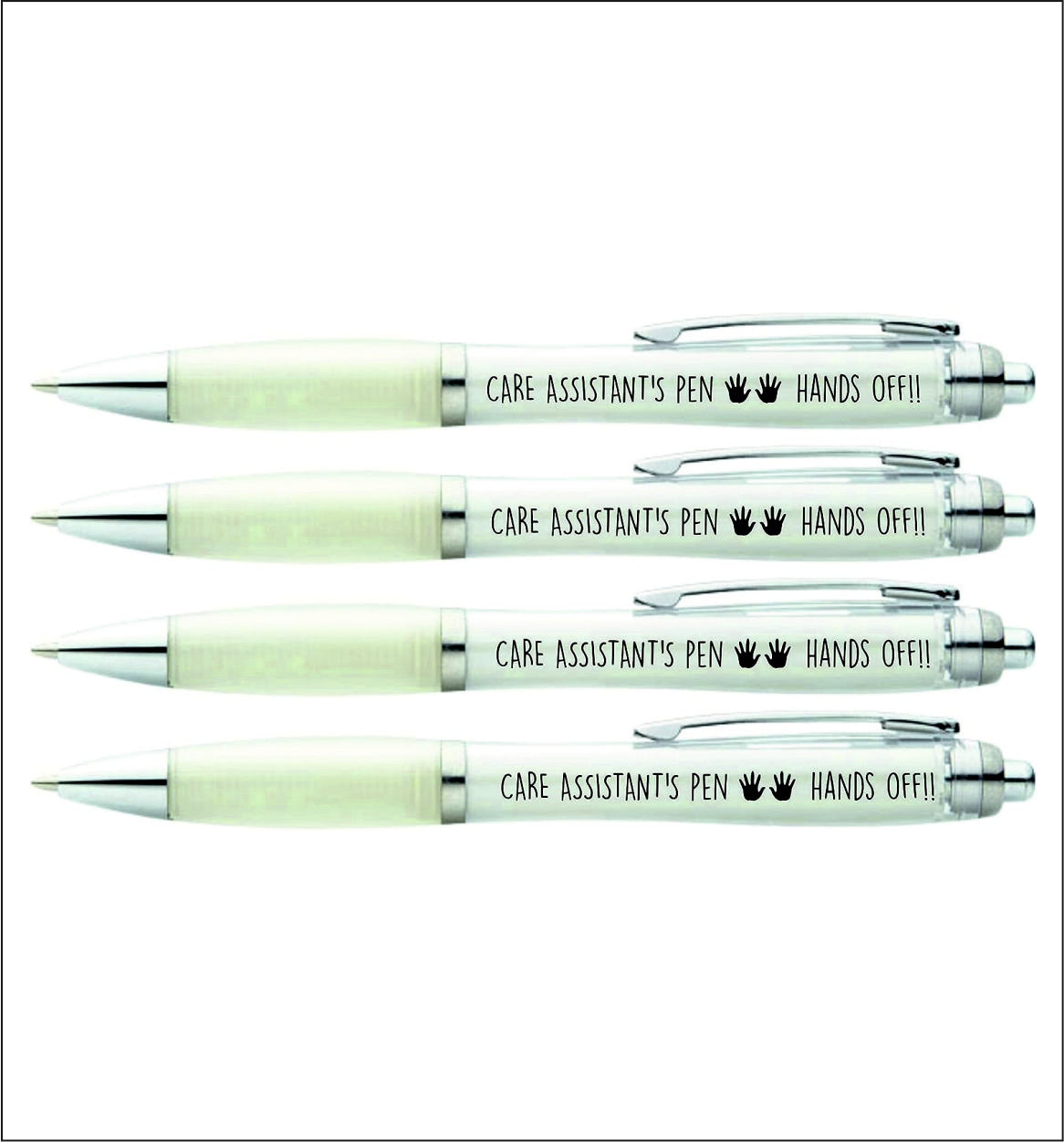 4 x Care assistant's  pen "HAND'S OFF"