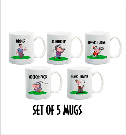 5 x  Golf award mugs