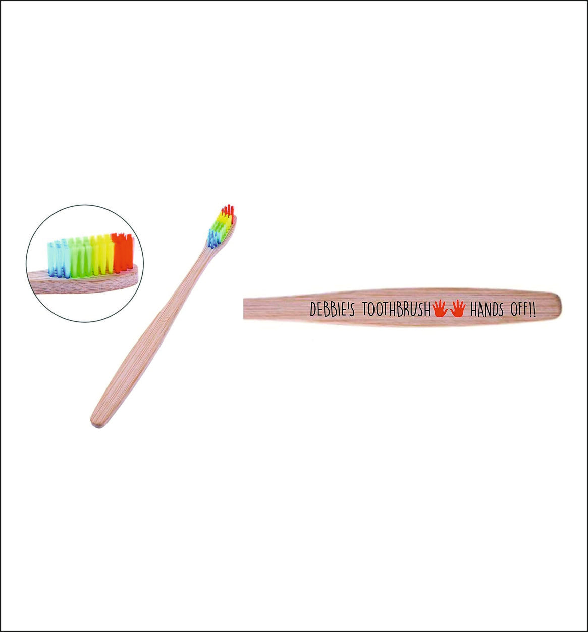 1 x Personalised rainbow Bamboo Toothbrush (Any Name Printed)