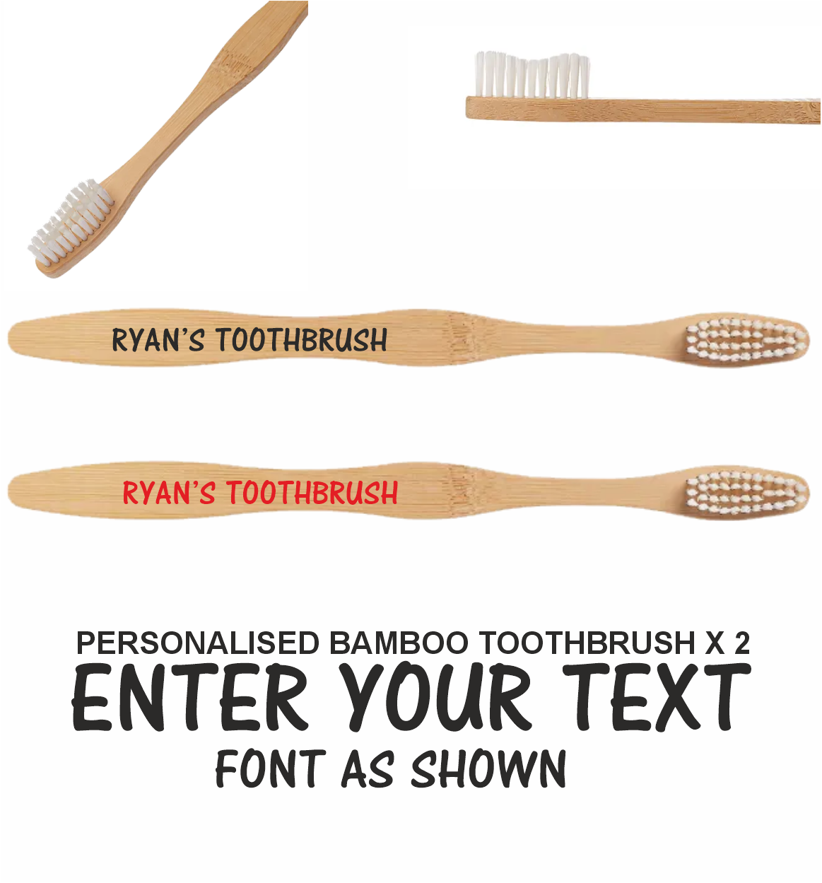 Customizable Toothbrushes 2 x Personalised Bamboo Toothbrush any text printed – Printed Products