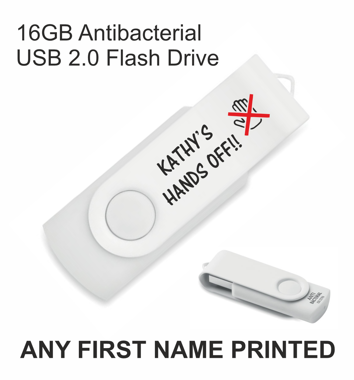Antibacterial personalised 16GB USB Flash Drive ANY FIRST NAME PRINTED