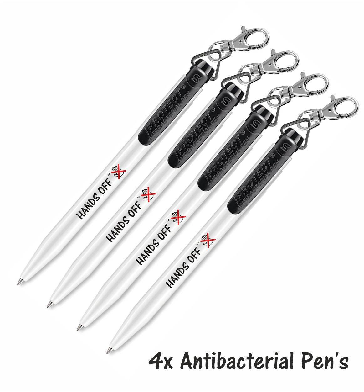 Hands off Antibacterial Pen's x 4 (Black clip)