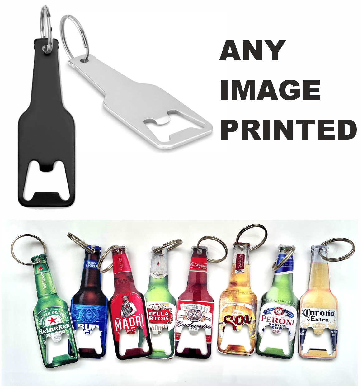 Aluminium bottle opener with key ring.