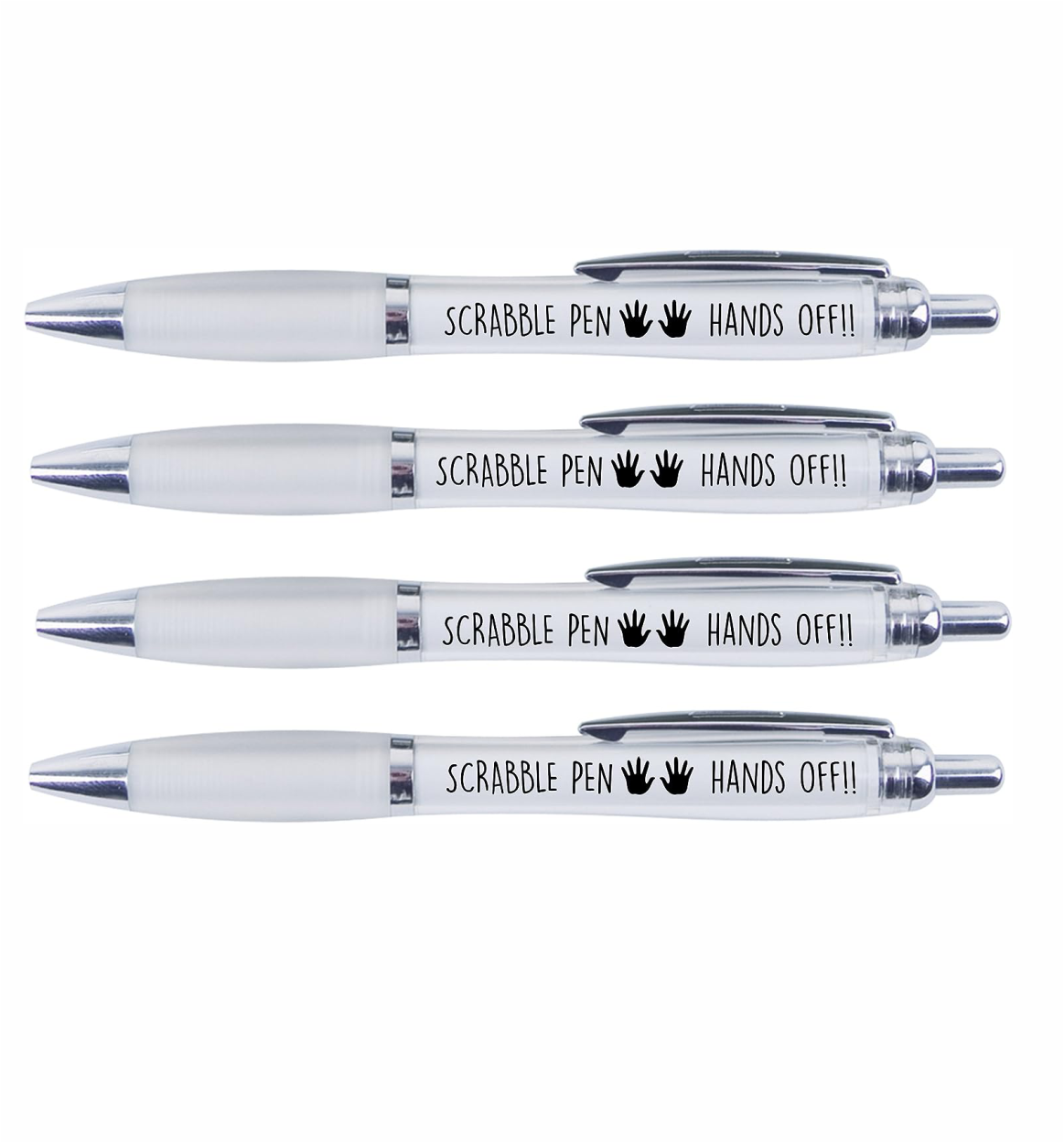 4 x Scrabble Pens "HANDS OFF"