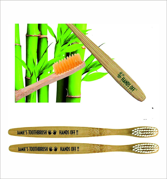 2 x Personalised Hands Off bamboo Toothbrush