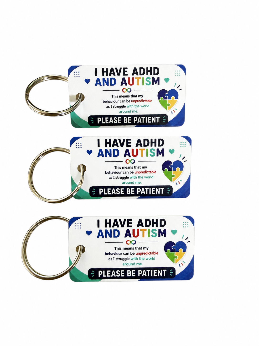 Autism Awareness Hidden Disability Keyring Tags Pack of 3