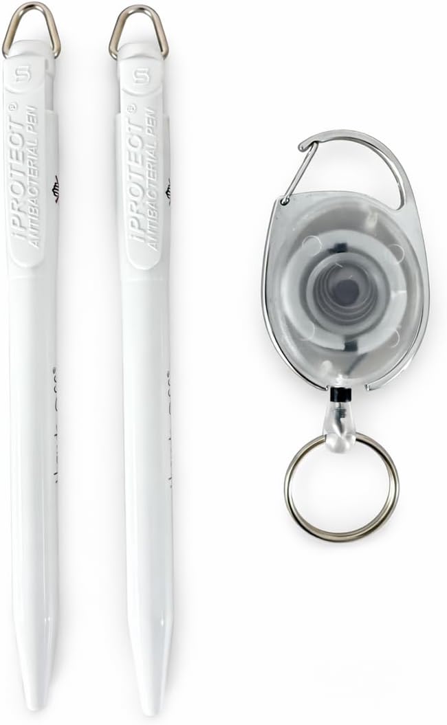printedproducts Antibacterial Pen x 2 Comes with 1 x Retractable Keyring for Nurse's,