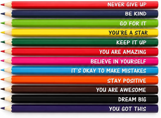 Motivational Coloured Pencils, 12 Pack, Inspirational Quotes, Multicolour, Art and Drawing Set