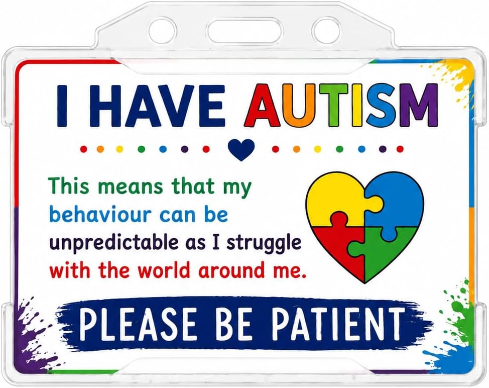 Autism Awareness Hidden Disability Card with Clear Card Holder, Please Be Patient Badge (I Have Autism Please be Patient)
