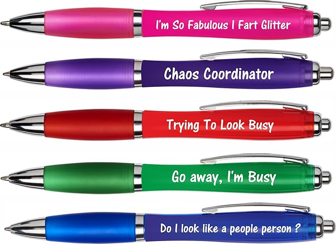 5 Pack Novelty Funny Ballpoint Pen Set, Humorous Slogans, for Colleagues, Women, Men