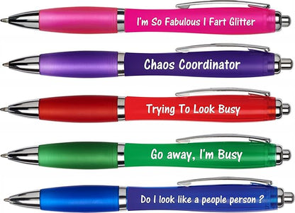5 Pack Novelty Funny Ballpoint Pen Set, Humorous Slogans, for Colleagues, Women, Men