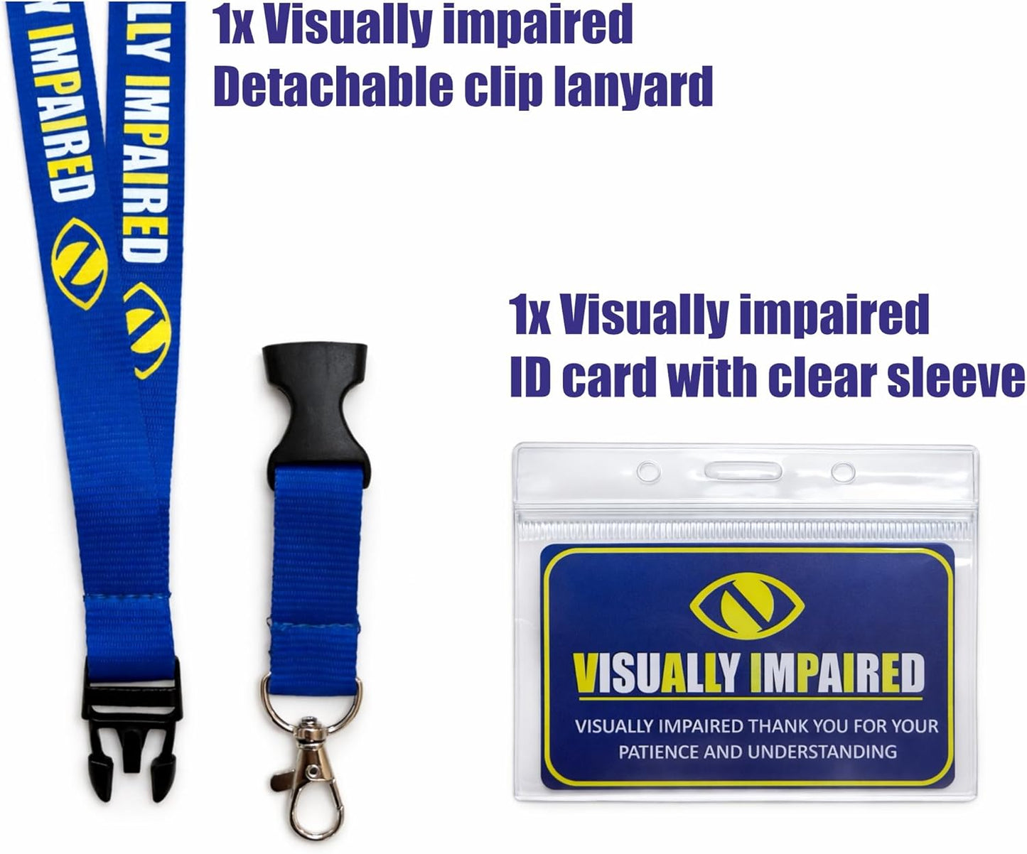 Visually Impaired Lanyard with Detachable Clip, Includes Printed ID Card with Clear Sleeve Holder