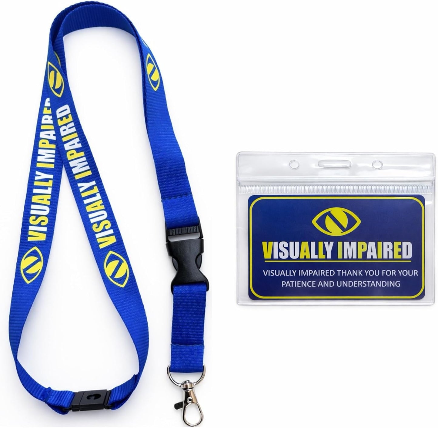 Visually Impaired Lanyard with Detachable Clip, Includes Printed ID Card with Clear Sleeve Holder