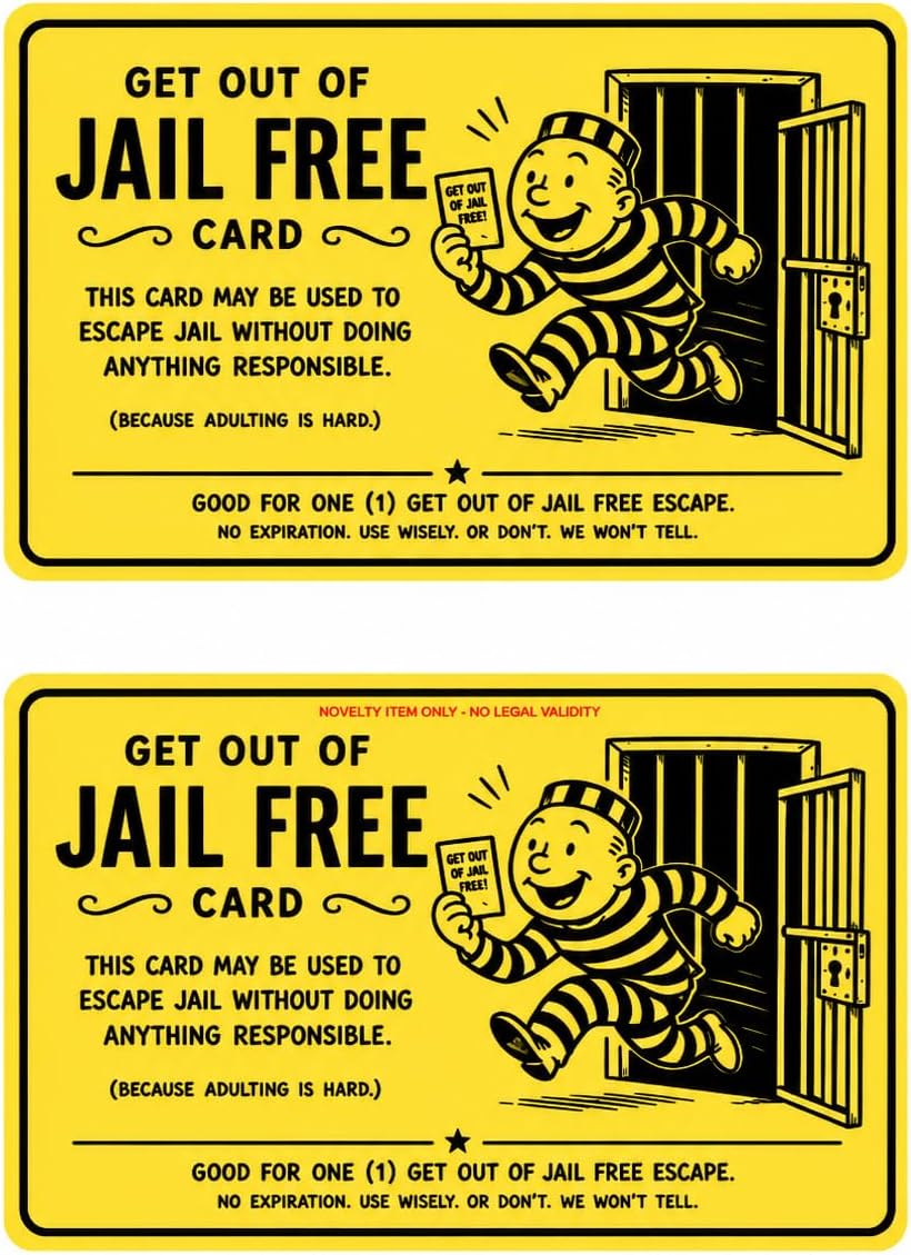Get Out of Jail Free Card Funny Adulting Novelty Gag credit card size