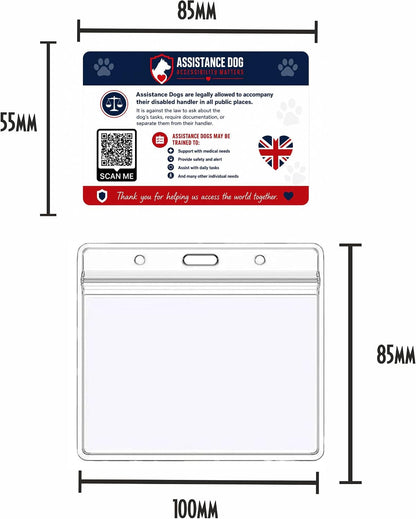 Assistance Dog ID Alert Card with id Card Holder | QR Code Included, Hidden Disability, Equality Act Info, 85 x 55mm Card, Clear Plastic Holder
