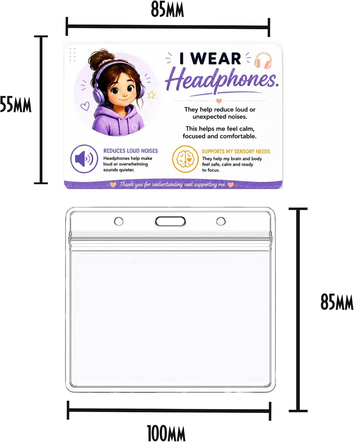 I Wear Noise Reducing Headphones Card | Sensory Badge | Helps Explain Sensory Needs | School, Travel & Public Communication Card