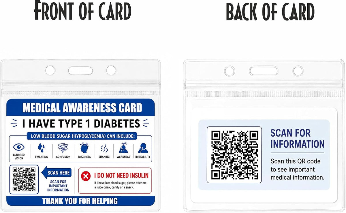 Type 1 Diabetes Medical Alert ID Card with Clear Card Holder