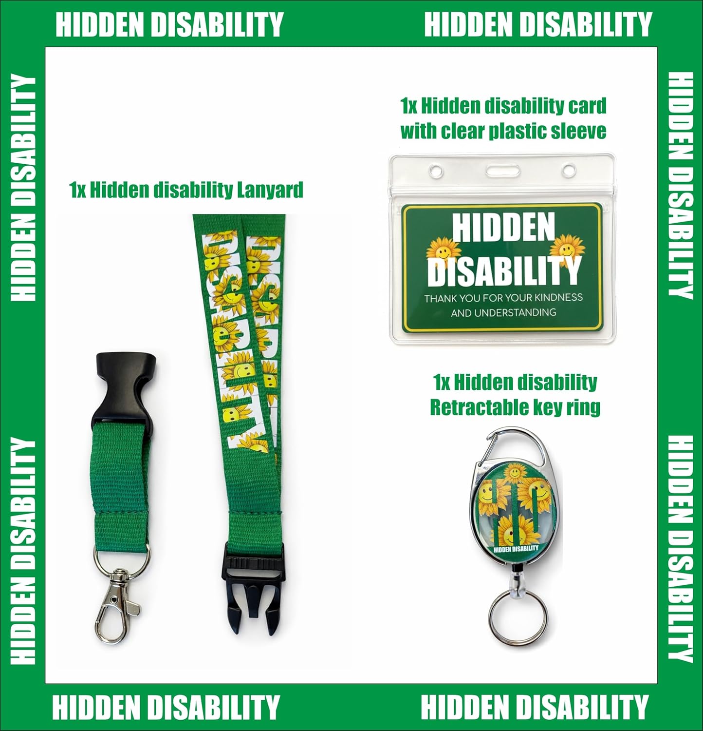Hidden Disability Lanyard with Card and Keyring, Awareness Identification Set