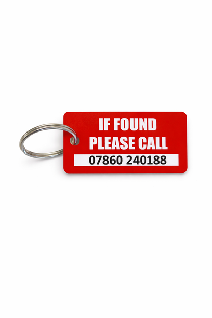 If Found Please Call Key Tags, Red, with Contact Number, Metal Ring Attachment, 9 Pack