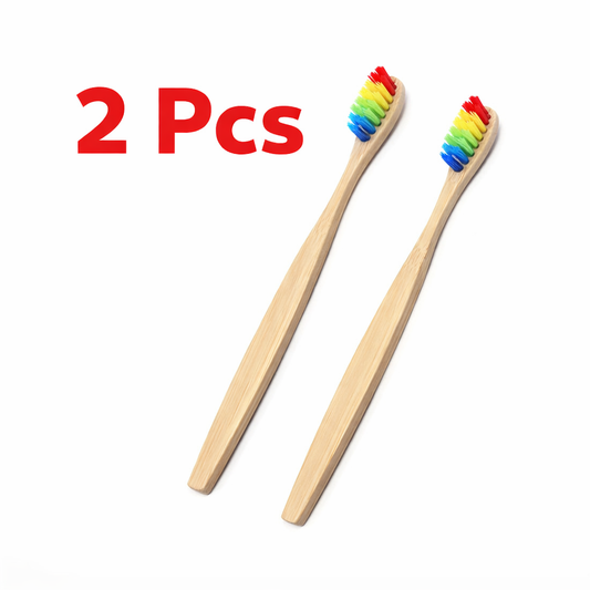 2 x Personalised rainbow Bamboo Toothbrush (Any Name Printed)