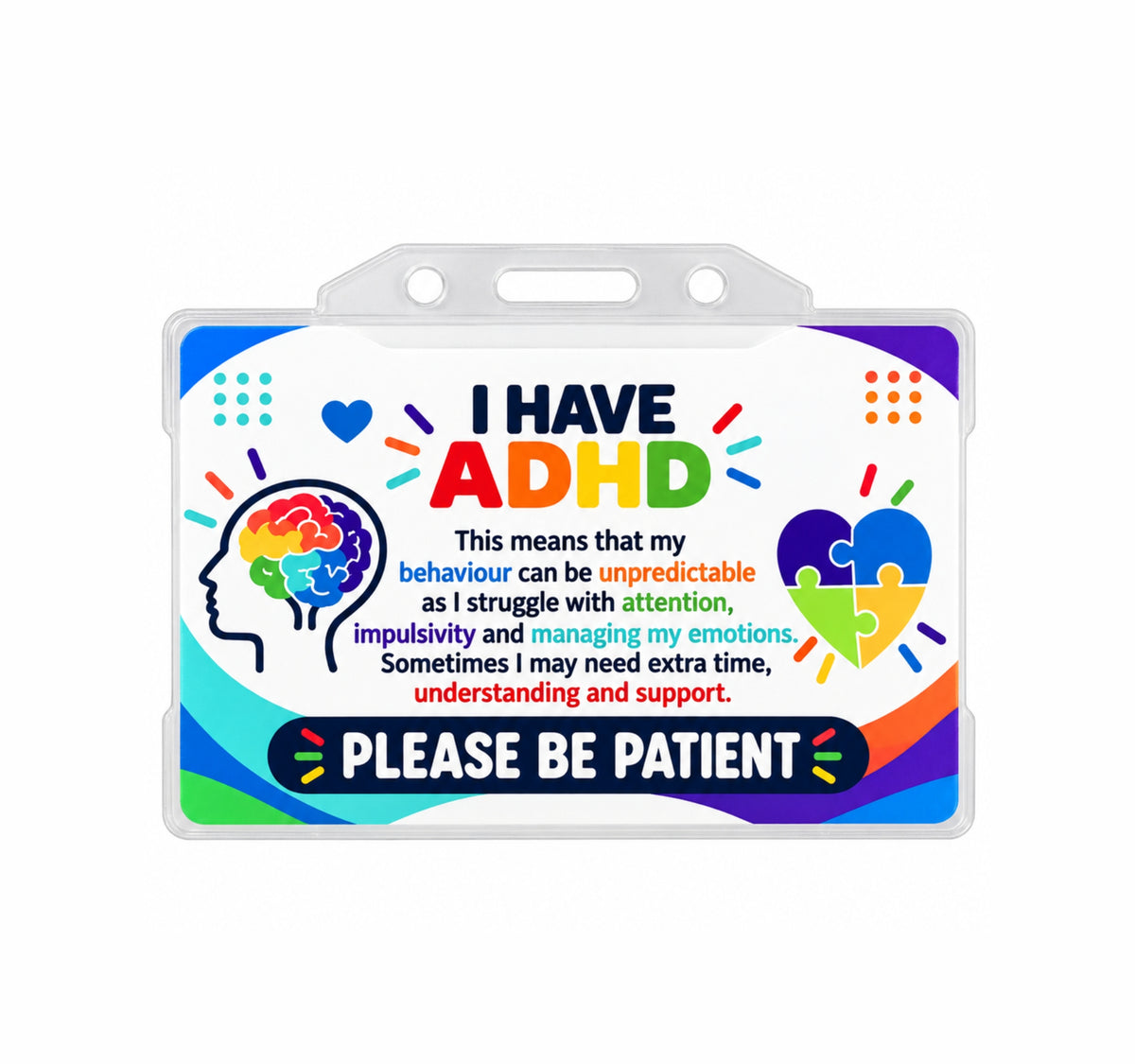 ADHD Awareness Hidden Disability Card with Clear Holder