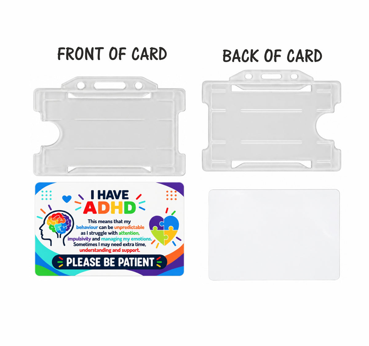 ADHD Awareness Hidden Disability Card with Clear Holder