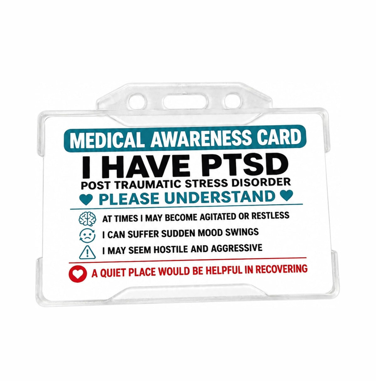 PTSD Medical Awareness Card with Clear Card Holder