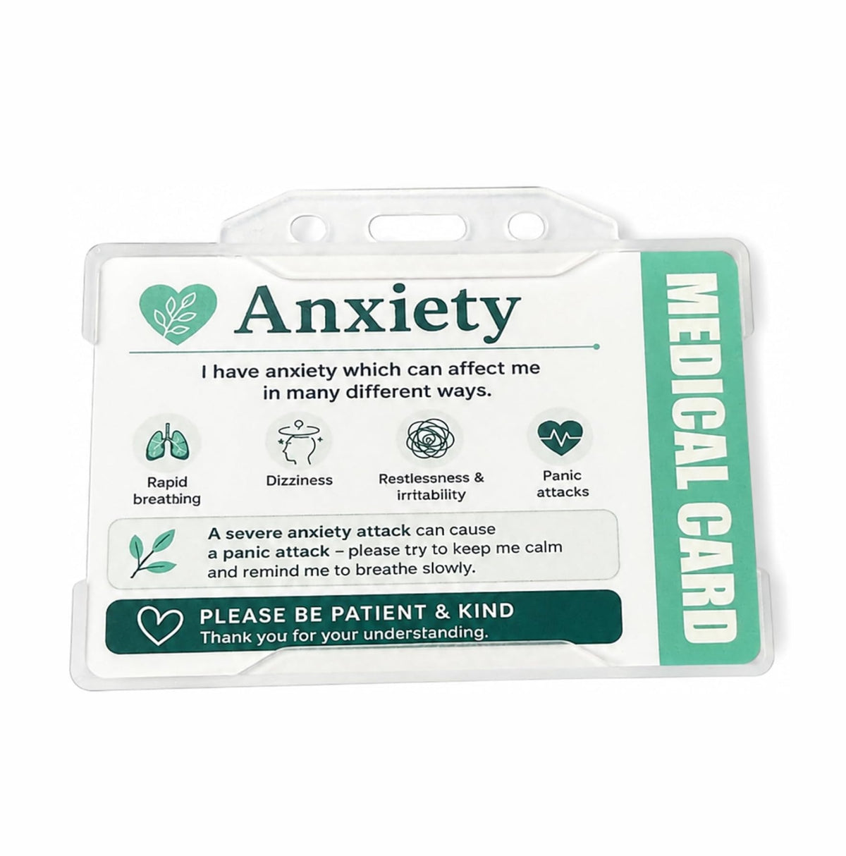 Anxiety Awareness Medical Card with Clear Card Holder