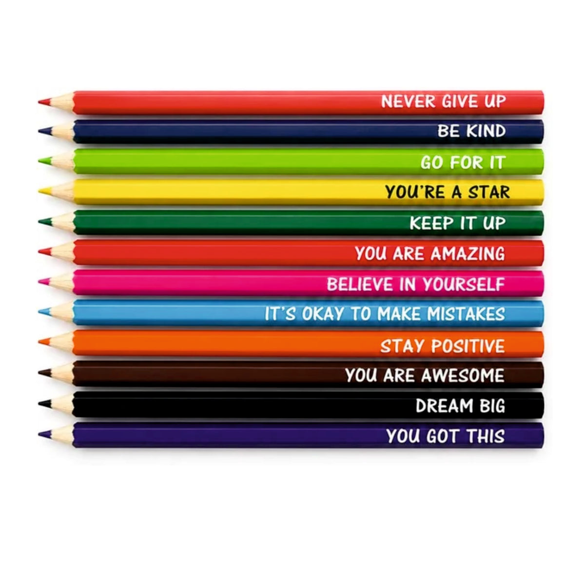 Motivational Coloured Pencils, 12 Pack, Inspirational Quotes, Multicolour, Art and Drawing Set