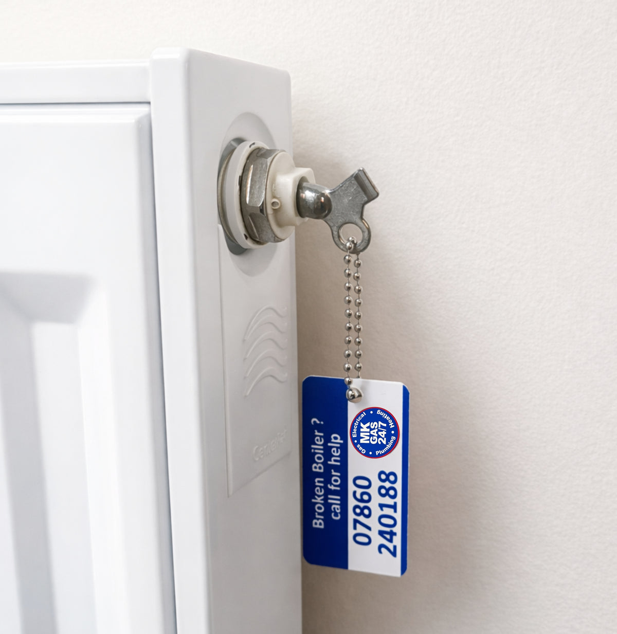 Personalised pvc tag Radiator with Bleed Key
