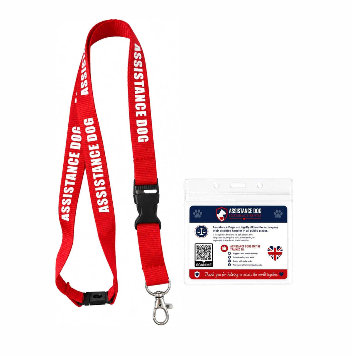 Assistance Dog ID Alert Card with id Card Holder (Card and Lanyard Set)