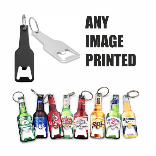 Aluminium bottle opener with key ring.