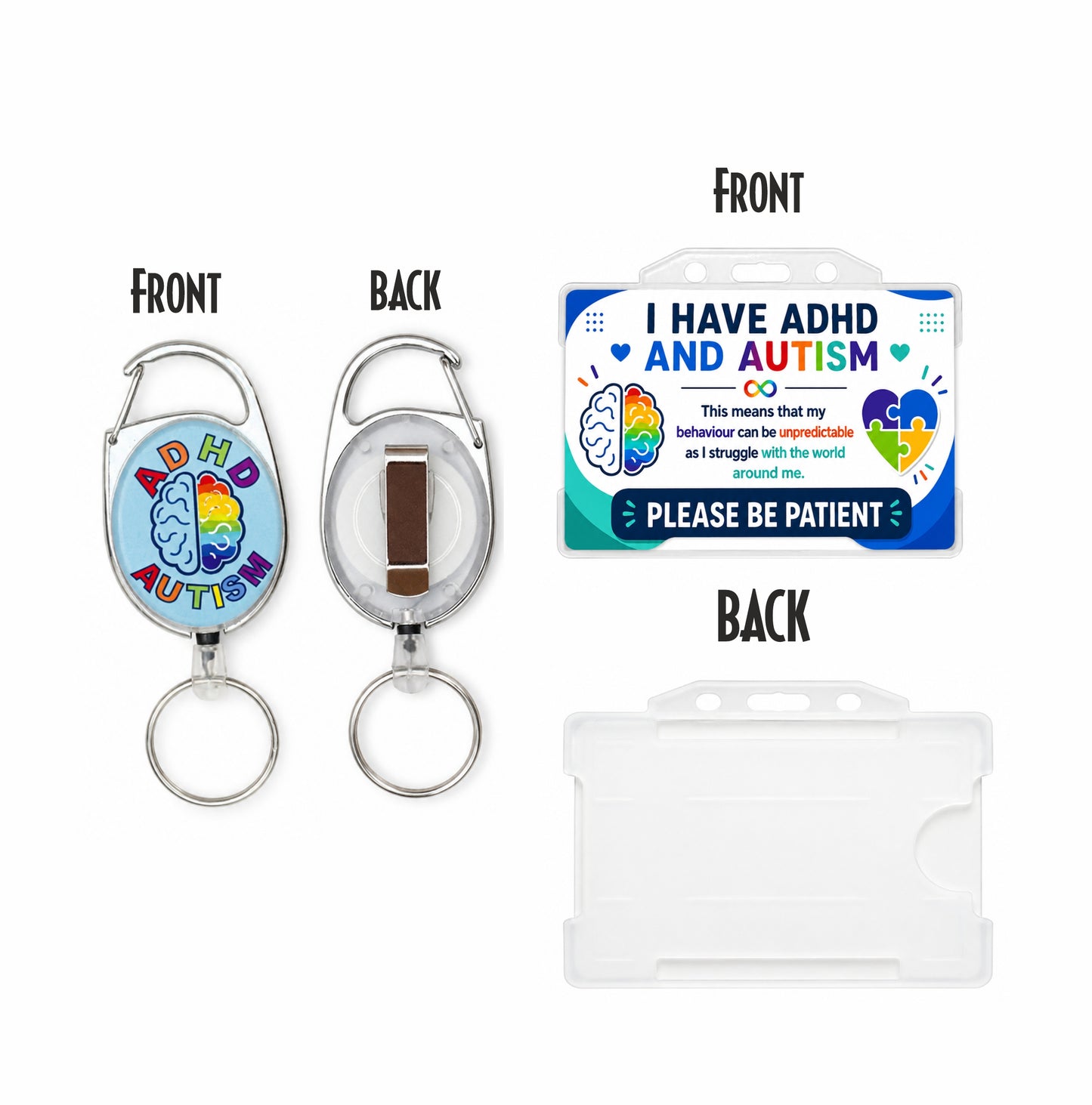 Autism & ADHD Awareness Lanyard Set – Neurodiversity ID Badge Holder with Matching retractble keyring