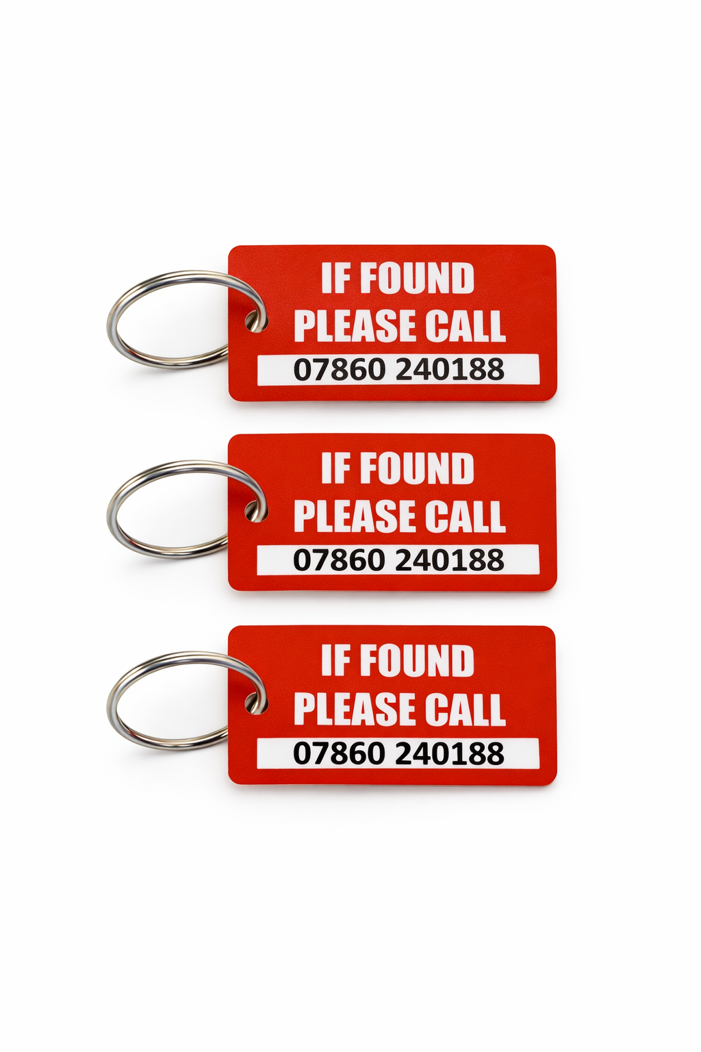 If Found Please Call Key Tags, Red, with Contact Number, Metal Ring Attachment, 9 Pack