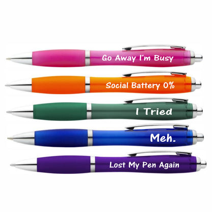 5 Pack Novelty Funny Ballpoint Pen Set, Humorous Slogans, for Colleagues, Women, Men