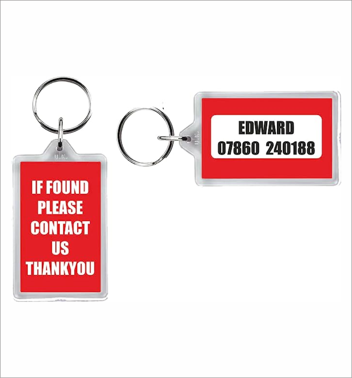 2 x Security lost tag if found please call Key Rings