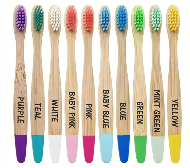 Personalised 2x Kids Bamboo Toothbrush with Name