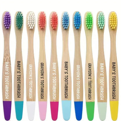 Personalised 2x Kids Bamboo Toothbrush with Name