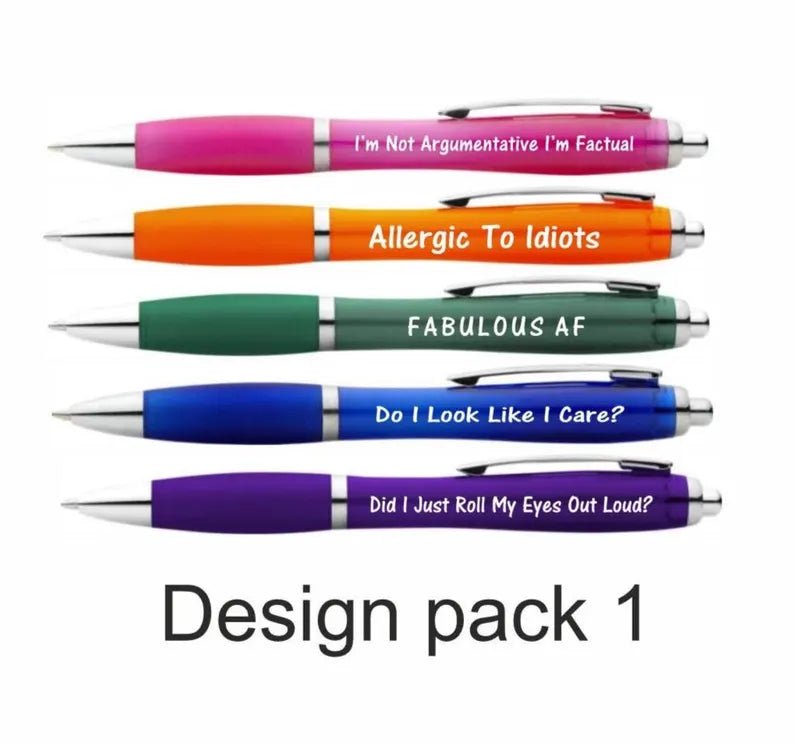 5 Pack Novelty Funny Ballpoint Pen Set, Humorous Slogans, for Colleagues, Women, Men