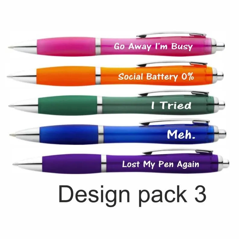5 Pack Novelty Funny Ballpoint Pen Set, Humorous Slogans, for Colleagues, Women, Men