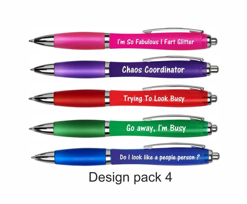 5 Pack Novelty Funny Ballpoint Pen Set, Humorous Slogans, for Colleagues, Women, Men