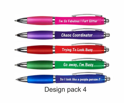 5 Pack Novelty Funny Ballpoint Pen Set, Humorous Slogans, for Colleagues, Women, Men