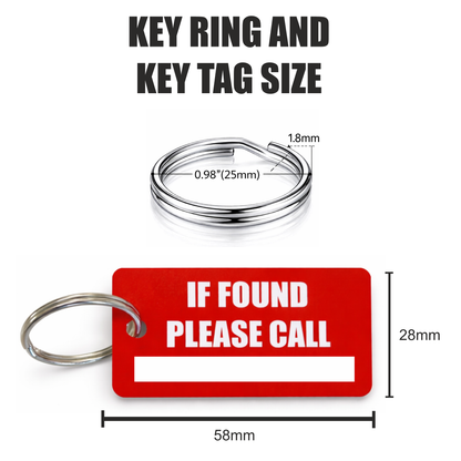 If Found Please Call Key Tags, Red, with Contact Number, Metal Ring Attachment, 9 Pack