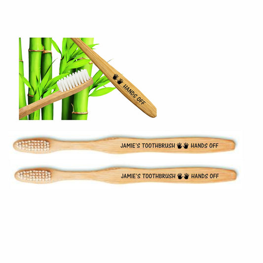 2 x Personalised Hands Off bamboo Toothbrush