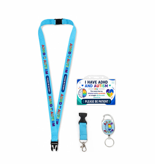 Autism & ADHD Awareness Lanyard Set – Neurodiversity ID Badge Holder with Matching retractble keyring
